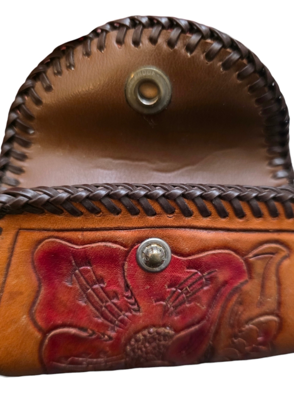 Vintage Floral Tooled Leather Change Purse - Picture 4 of 5